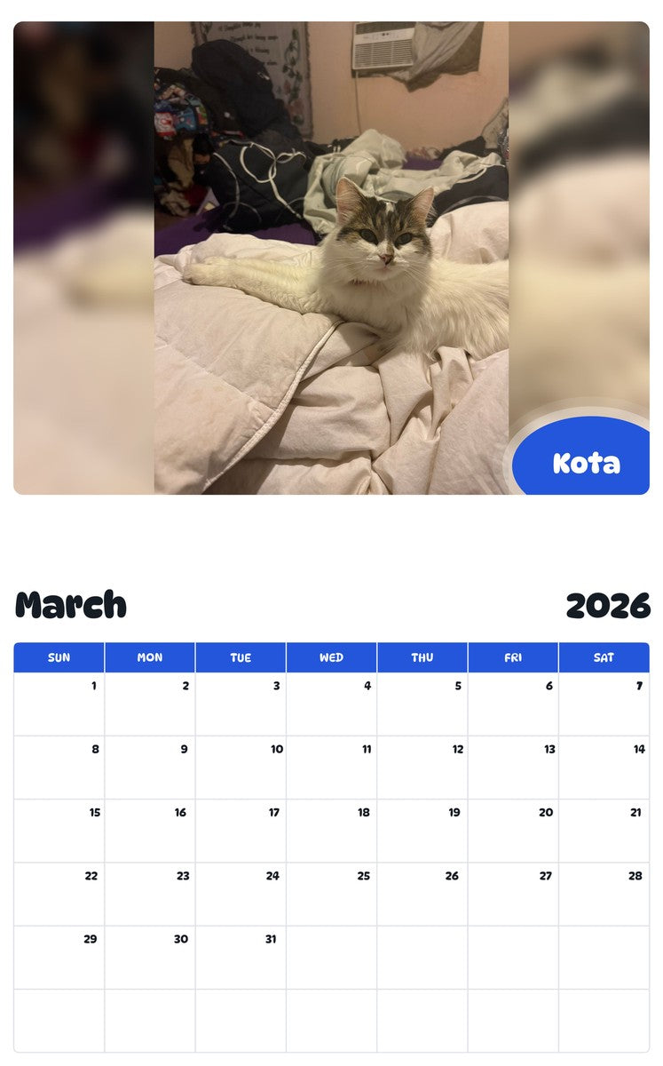 November 2025 - October 2026 Kota - Pawidols Pet Calendar