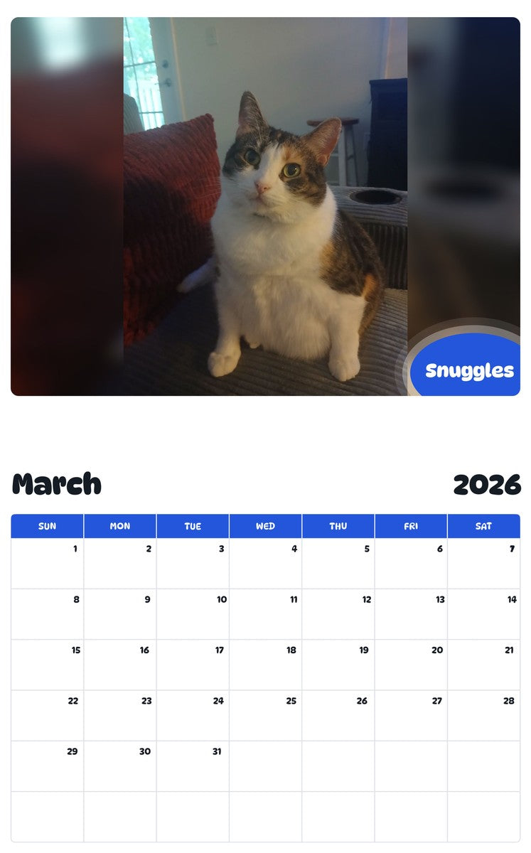 November 2025 - October 2026 Snuggles - Pawidols Pet Calendar