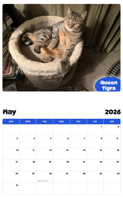 2026 - 2027 Queen Tigra - Pawidols Pet Calendar