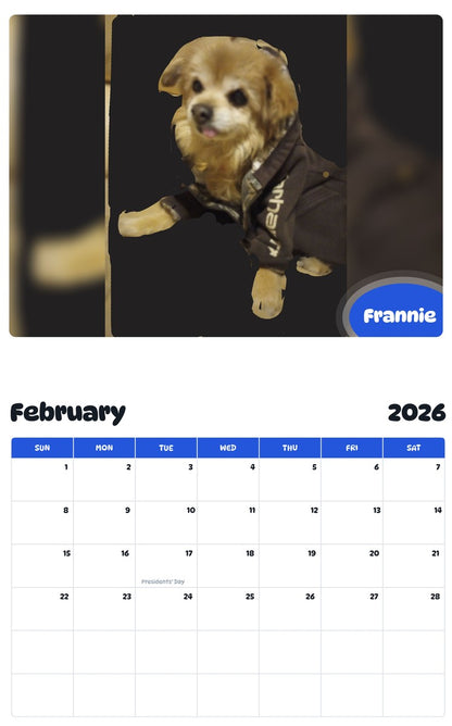 October 2025 - September 2026 Frannie - Pawidols Pet Calendar