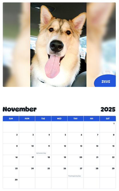 July 2025 - June 2026 Zeus - Pawidols Pet Calendar