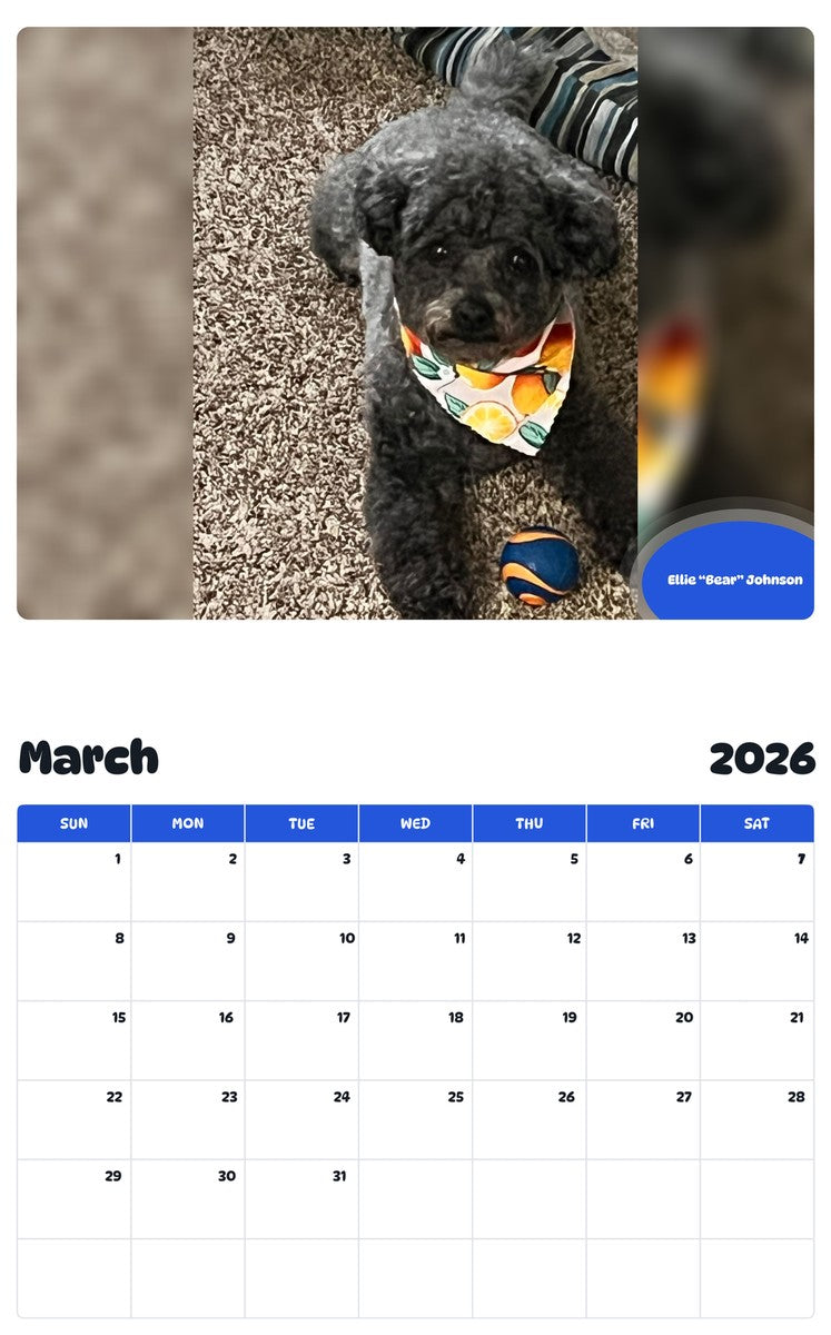 November 2025 - October 2026 Ellie “Bear” Johnson - Pawidols Pet Calendar
