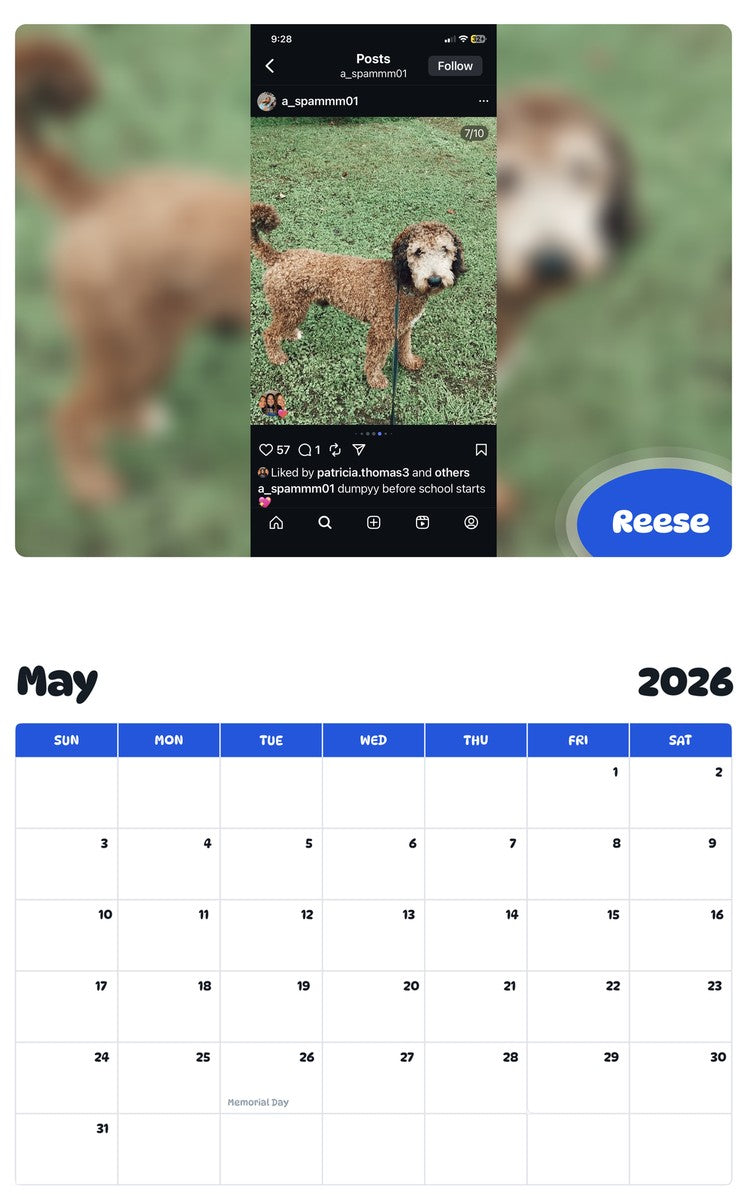 2026 - 2027 Reese - Pawidols Pet Calendar