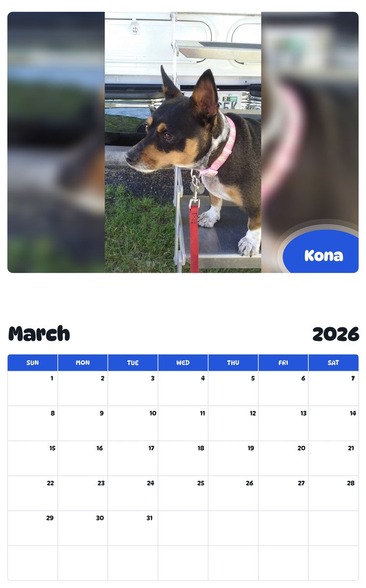 November 2025 - October 2026 Kona - Pawidols Pet Calendar