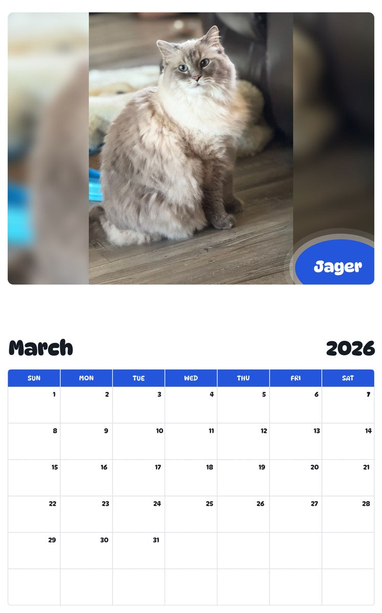 November 2025 - October 2026 Jager - Pawidols Pet Calendar