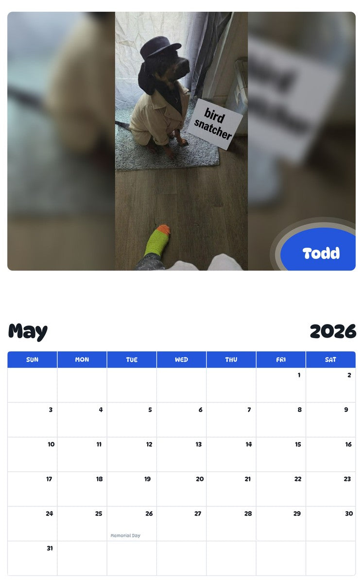 2026 - 2027 Todd - Pawidols Pet Calendar