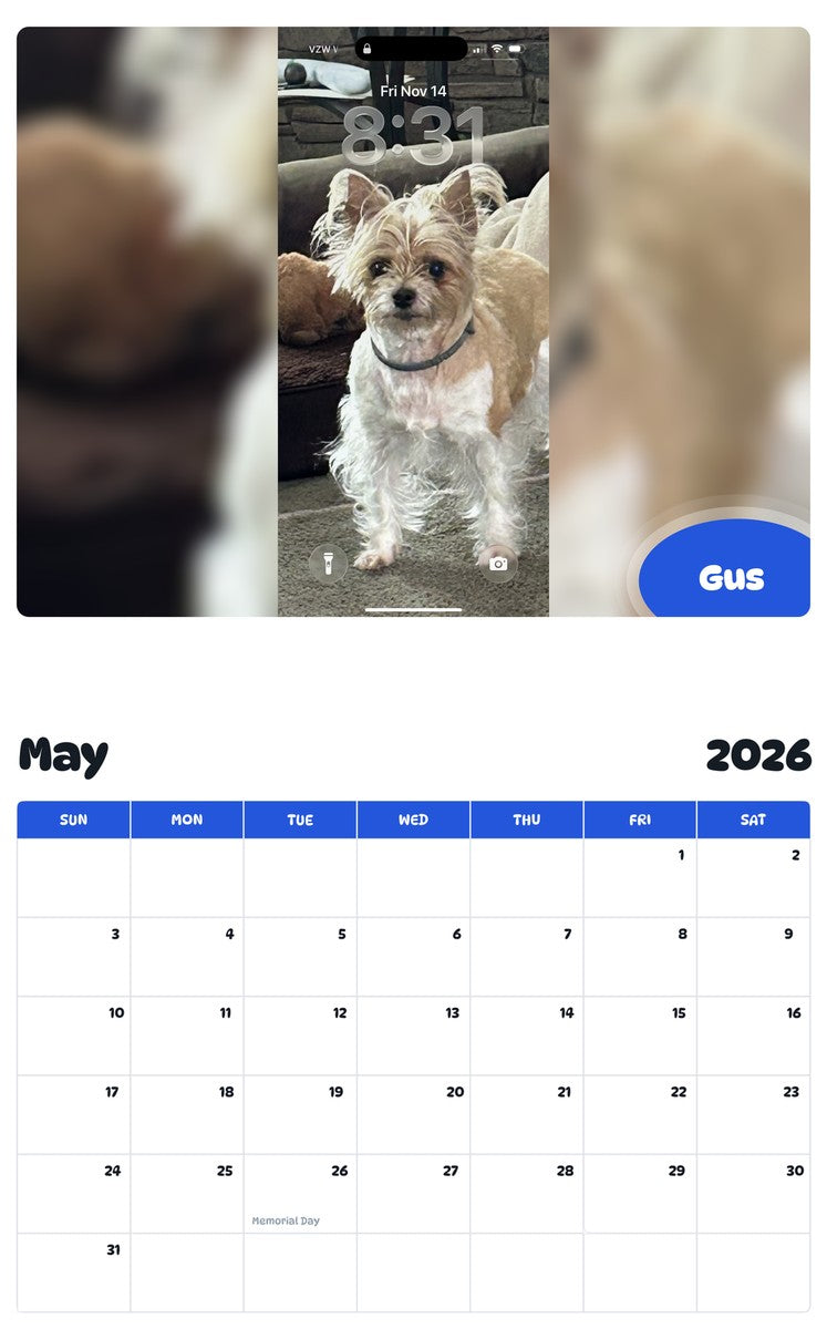 2026 - 2027 Gus - Pawidols Pet Calendar
