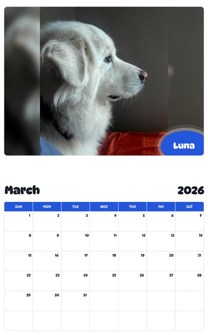 November 2025 - October 2026 Luna - Pawidols Pet Calendar