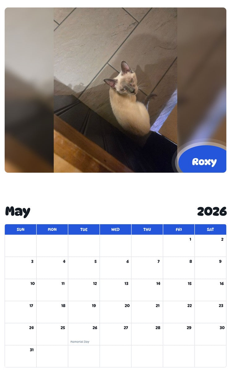 2026 - 2027 Roxy - Pawidols Pet Calendar
