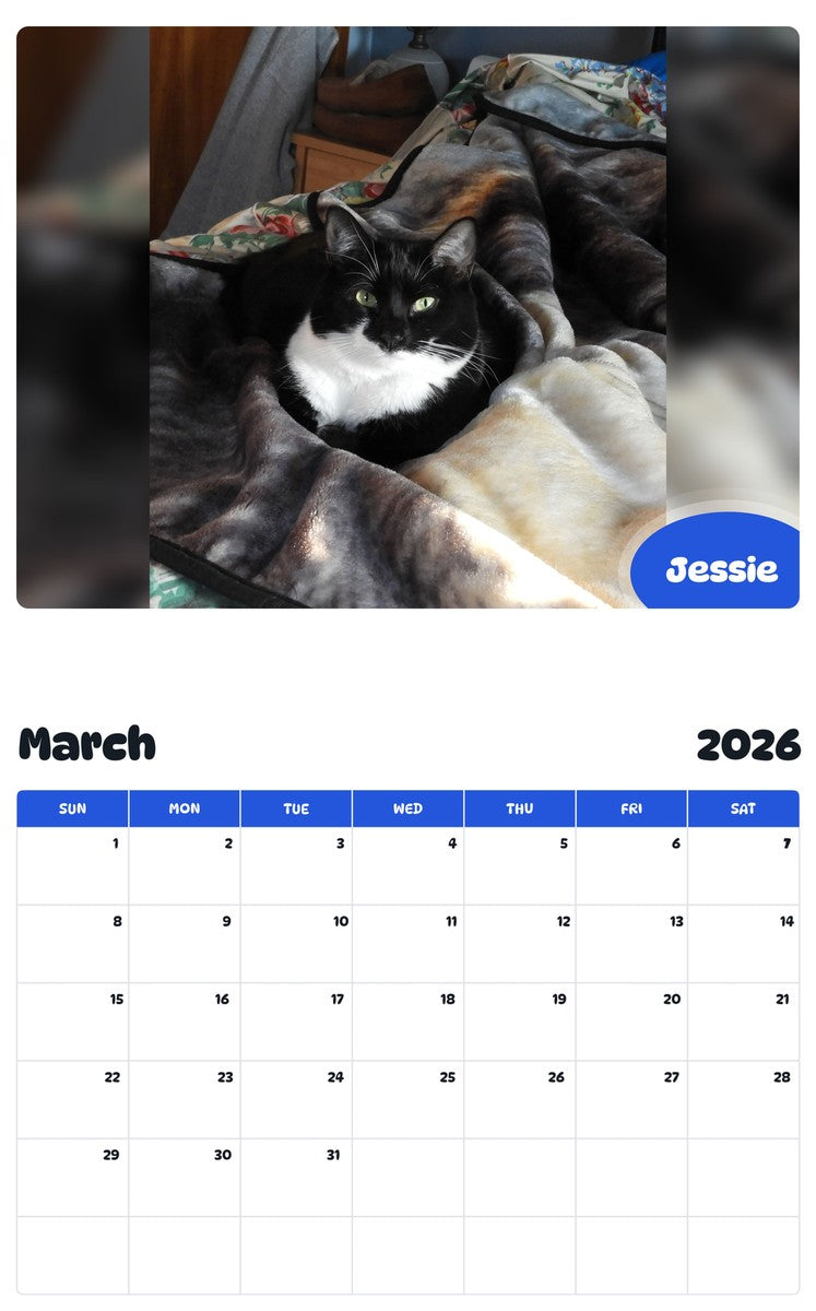 November 2025 - October 2026 Jessie - Pawidols Pet Calendar