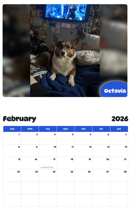 November 2025 - October 2026 Octavia - Pawidols Pet Calendar