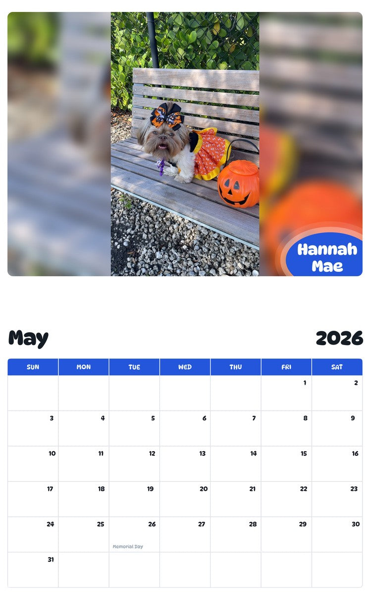 2026 - 2027 Hannah Mae - Pawidols Pet Calendar