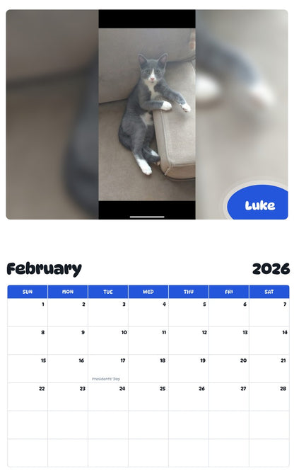 November 2025 - October 2026 Luke - Pawidols Pet Calendar