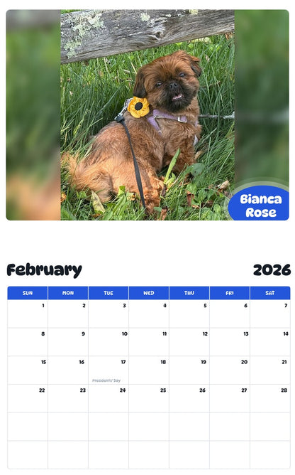 October 2025 - September 2026 Bianca Rose - Pawidols Pet Calendar