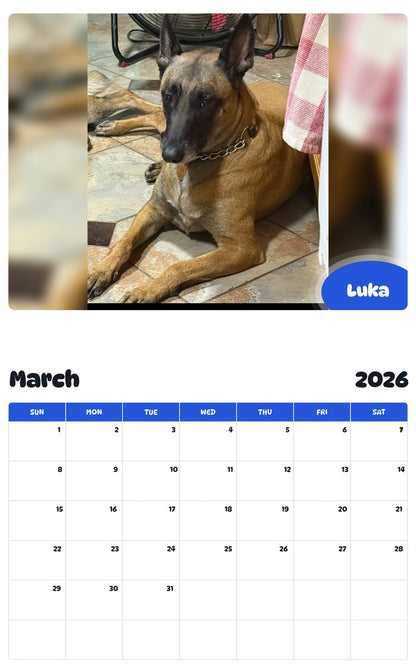 November 2025 - October 2026 Luka - Pawidols Pet Calendar