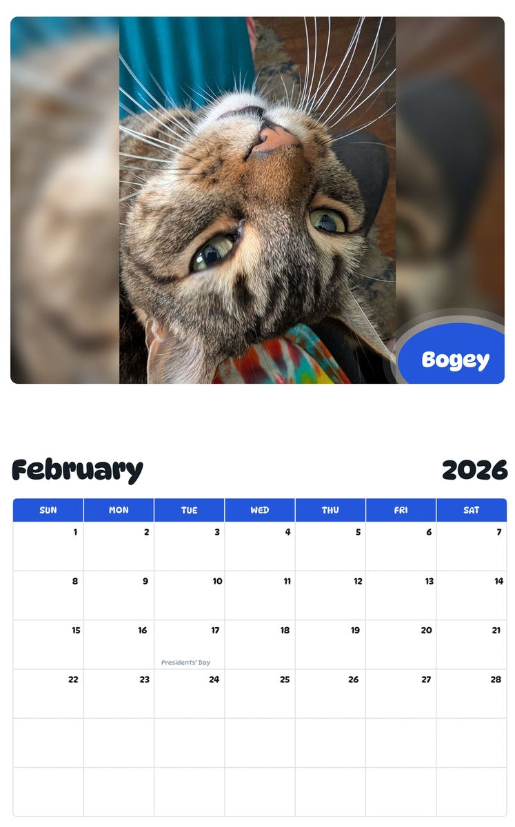 October 2025 - September 2026 Bogey - Pawidols Pet Calendar