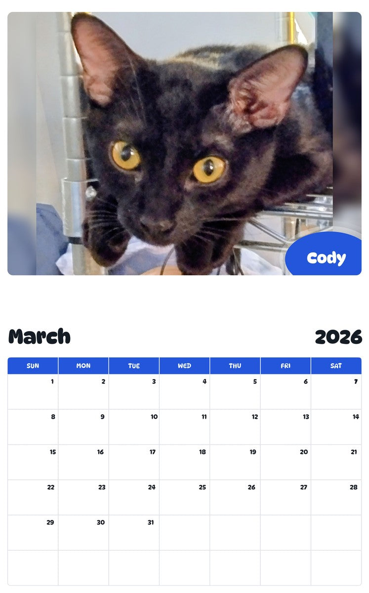 November 2025 - October 2026 Cody - Pawidols Pet Calendar