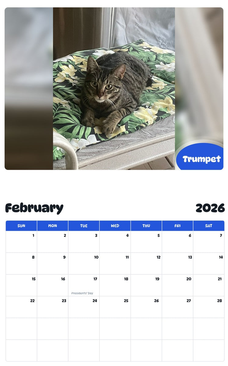 October 2025 - September 2026 Trumpet - Pawidols Pet Calendar