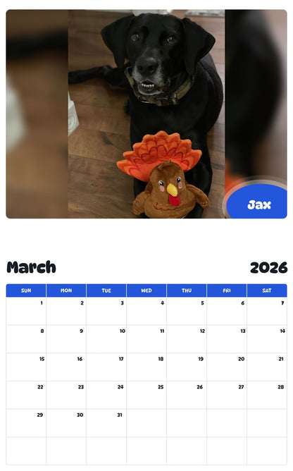 November 2025 - October 2026 Jax - Pawidols Pet Calendar