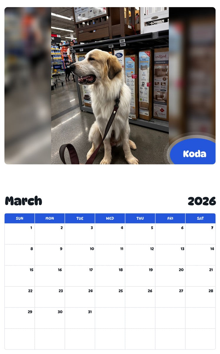 November 2025 - October 2026 Koda - Pawidols Pet Calendar