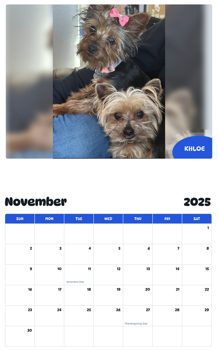 July 2025 - June 2026 Khloe - Pawidols Pet Calendar
