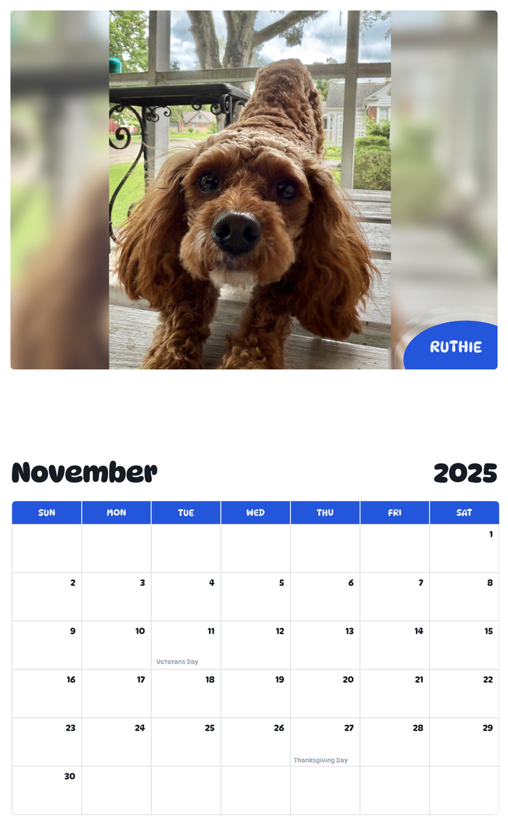 July 2025 - June 2026 Ruthie - Pawidols Pet Calendar