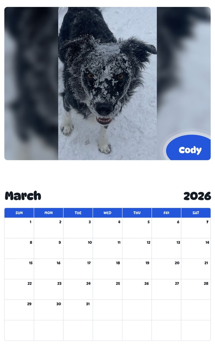 November 2025 - October 2026 Cody - Pawidols Pet Calendar
