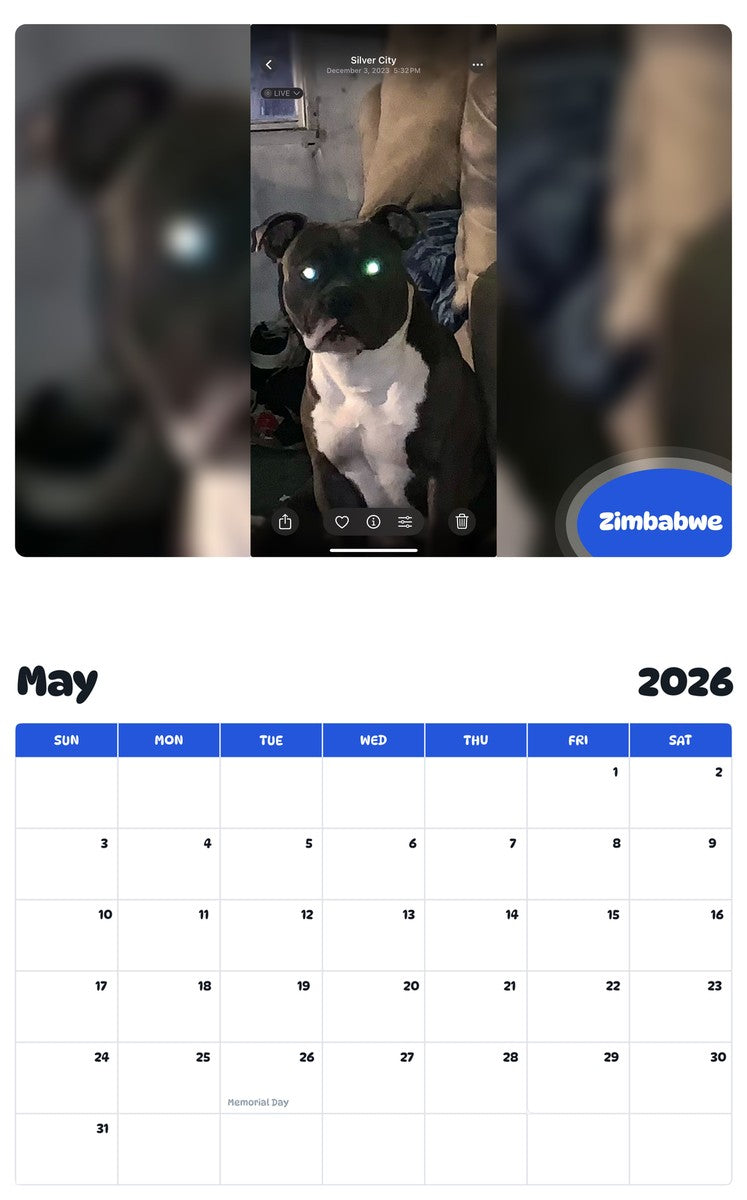 2026 - 2027 Zimbabwe - Pawidols Pet Calendar