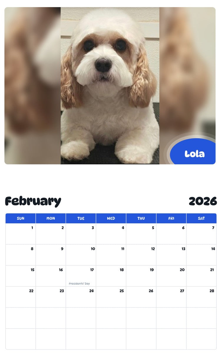 November 2025 - October 2026 Lola - Pawidols Pet Calendar