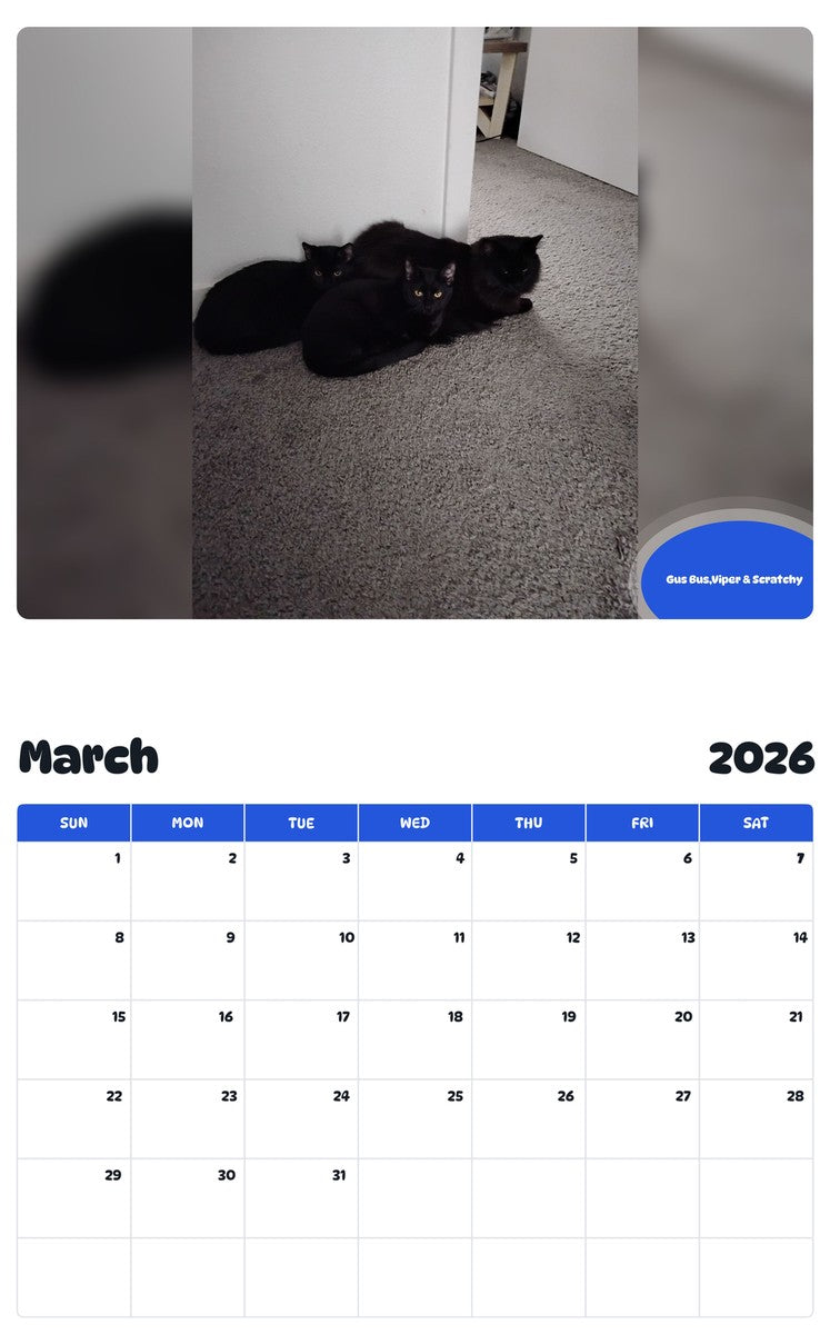 November 2025 - October 2026 Gus Bus,Viper & Scratchy - Pawidols Pet Calendar