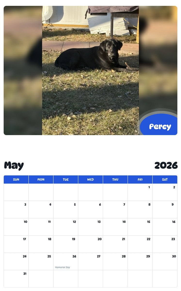 2026 - 2027 Percy - Pawidols Pet Calendar