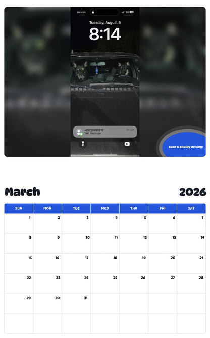 November 2025 - October 2026 Bear & Shelby driving! - Pawidols Pet Calendar