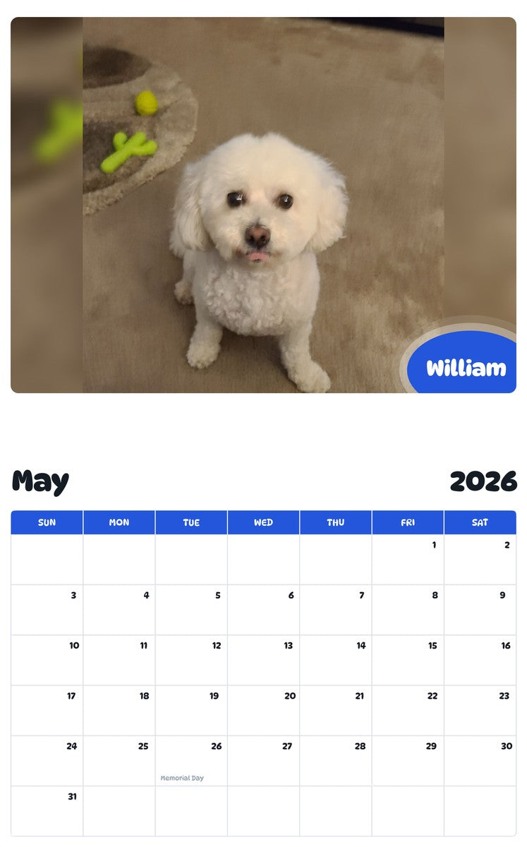 2026 - 2027 William - Pawidols Pet Calendar