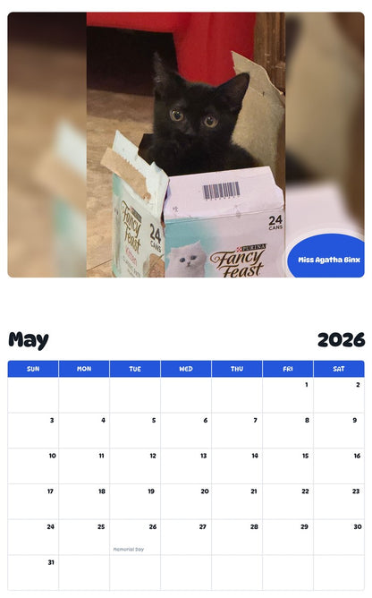 2026 - 2027 Miss Agatha Binx - Pawidols Pet Calendar