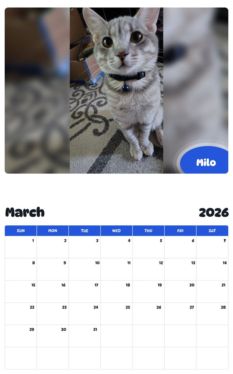 November 2025 - October 2026 Milo - Pawidols Pet Calendar