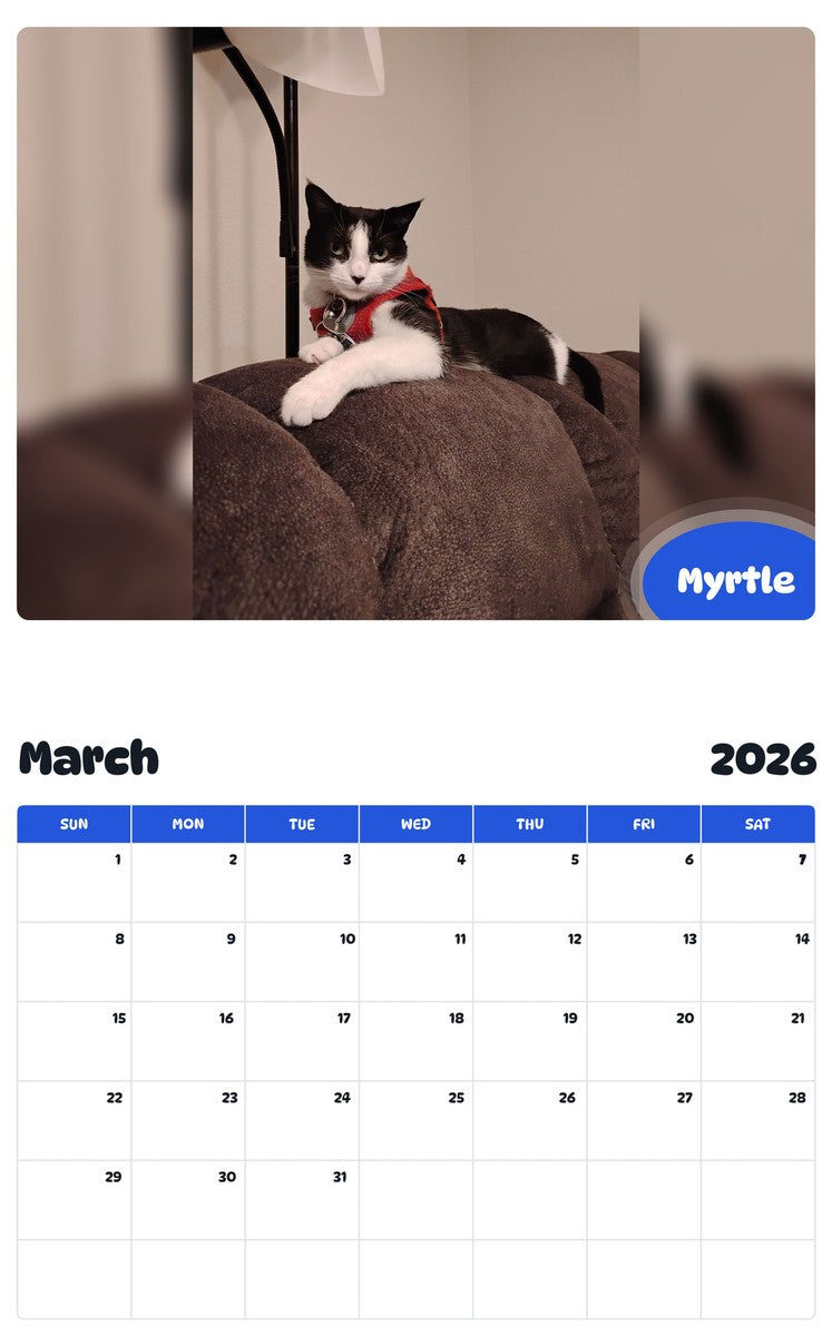 November 2025 - October 2026 Myrtle - Pawidols Pet Calendar