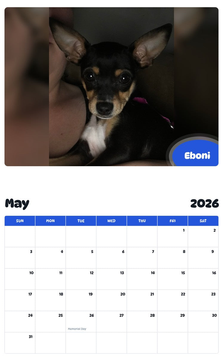 2026 - 2027 Eboni - Pawidols Pet Calendar