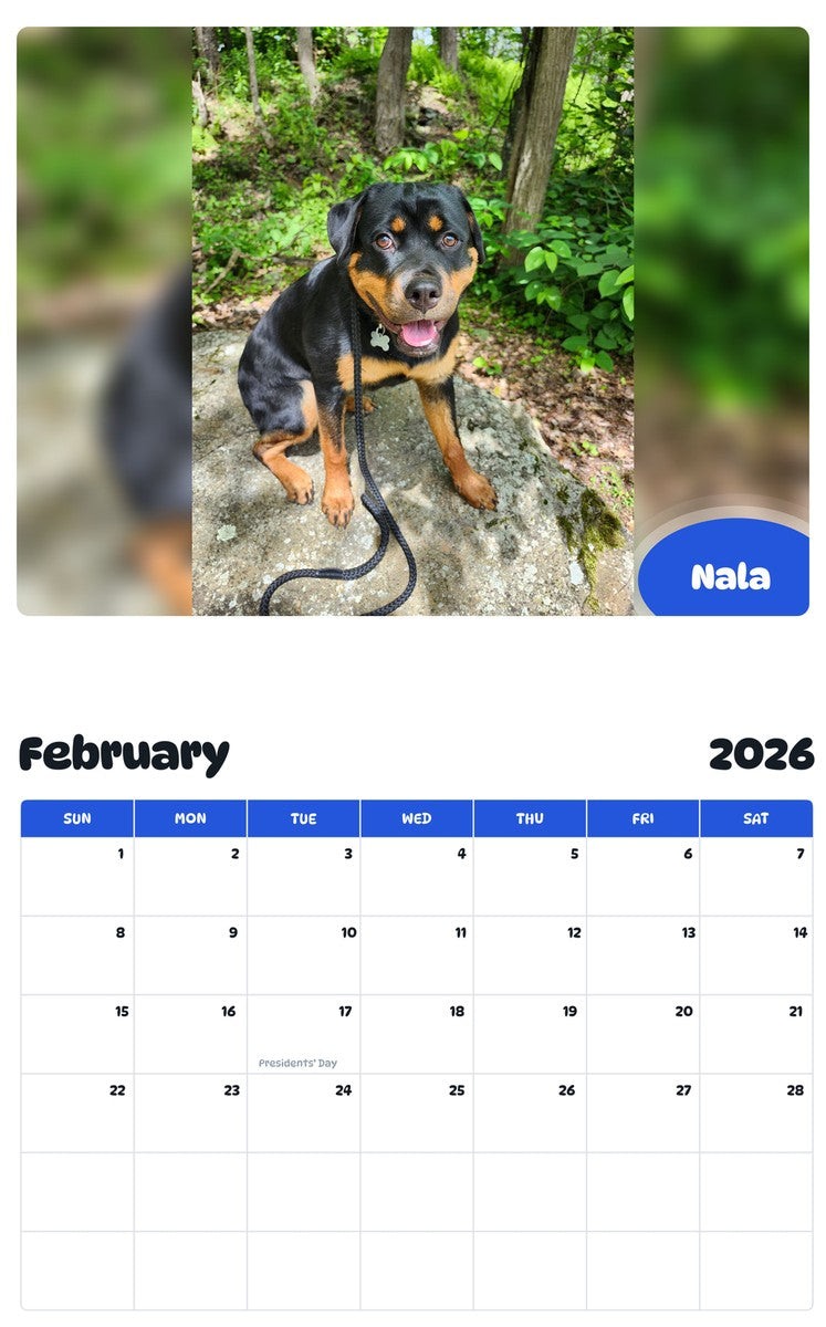 October 2025 - September 2026 Nala - Pawidols Pet Calendar
