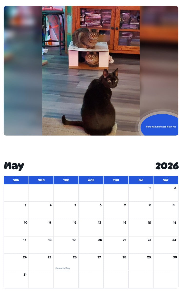 2026 - 2027 Olive, Black, Britches & Sweet Pea - Pawidols Pet Calendar
