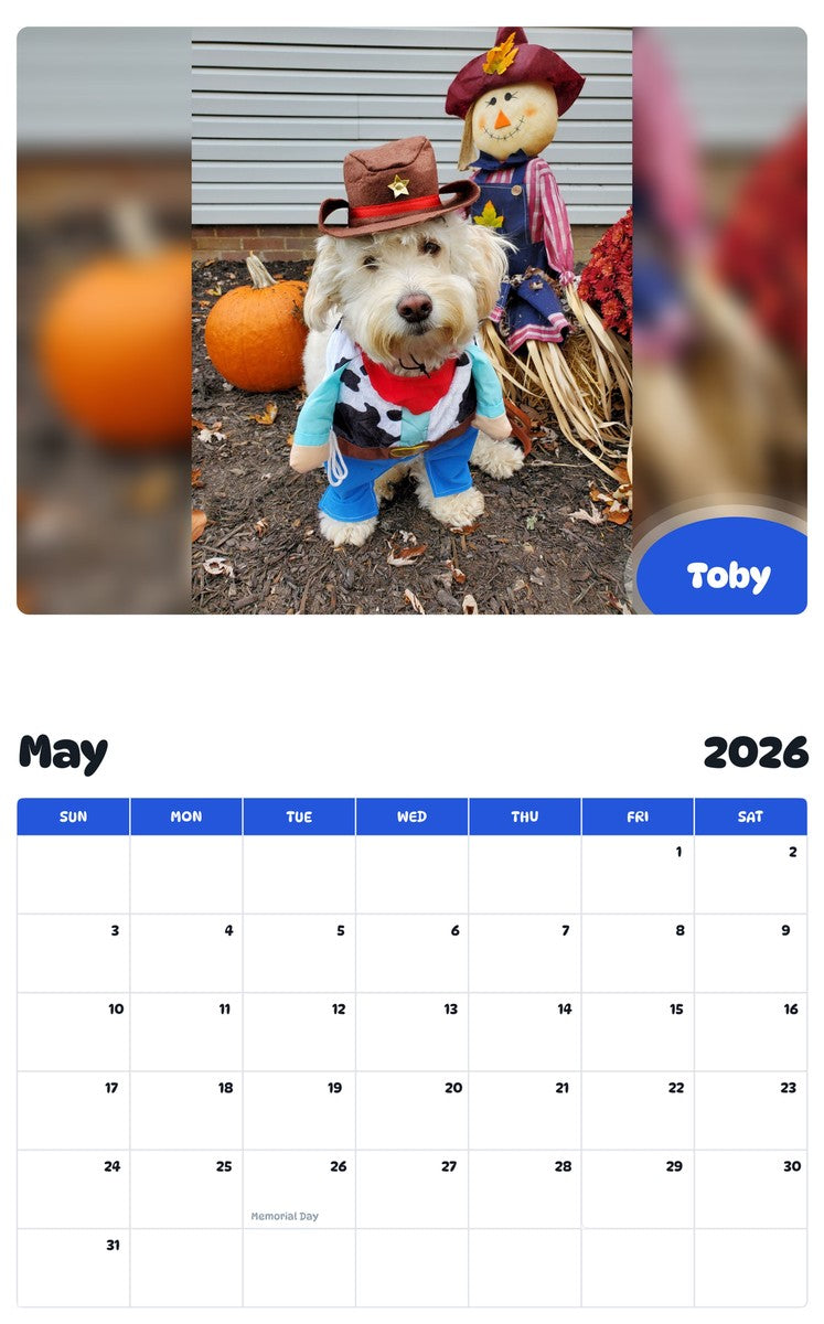 2026 - 2027 Toby - Pawidols Pet Calendar