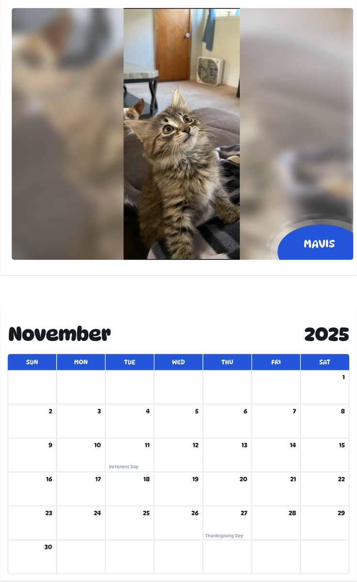July 2025 - June 2026 Mavis - Pawidols Pet Calendar