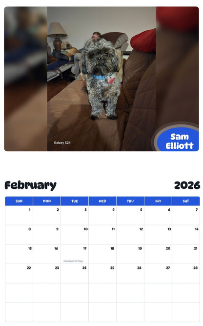 October 2025 - September 2026 Sam Elliott - Pawidols Pet Calendar
