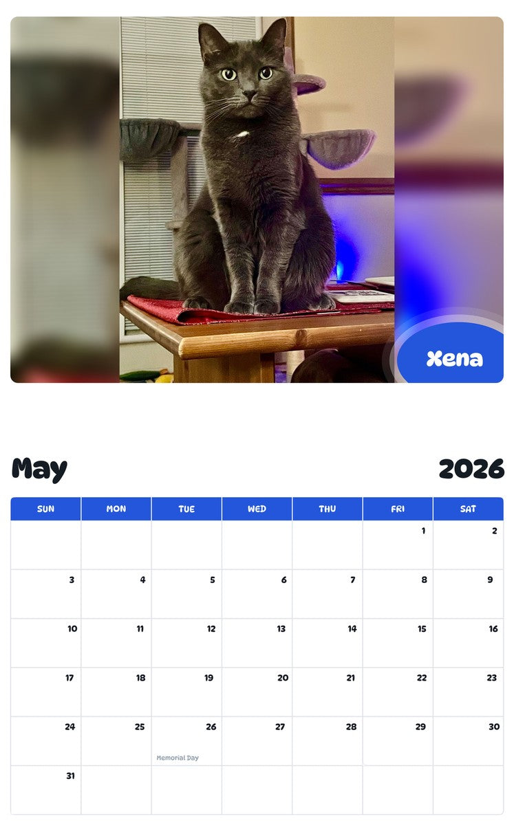 2026 - 2027 Xena - Pawidols Pet Calendar