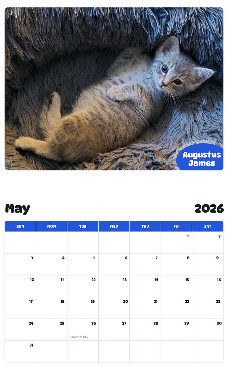 2026 - 2027 Augustus  James - Pawidols Pet Calendar