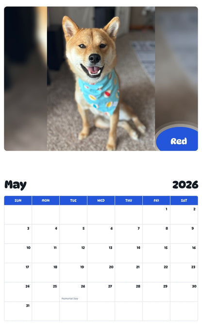 2026 - 2027 Red - Pawidols Pet Calendar