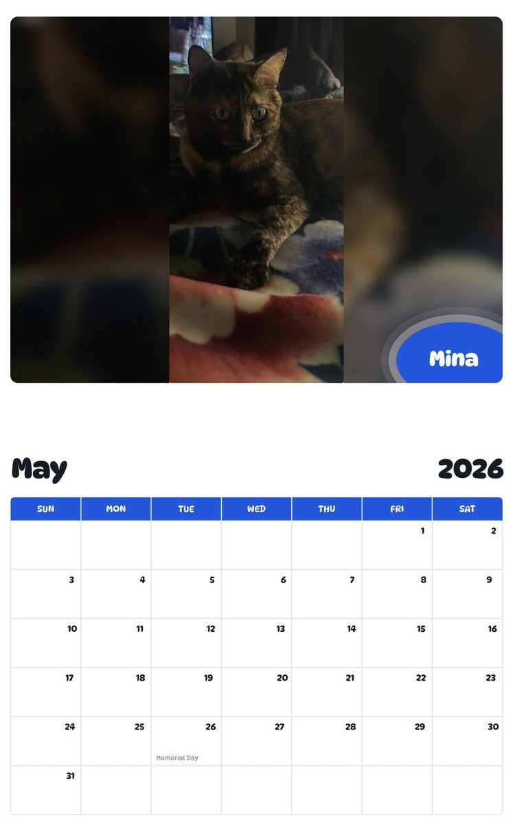 2026 - 2027 Mina - Pawidols Pet Calendar