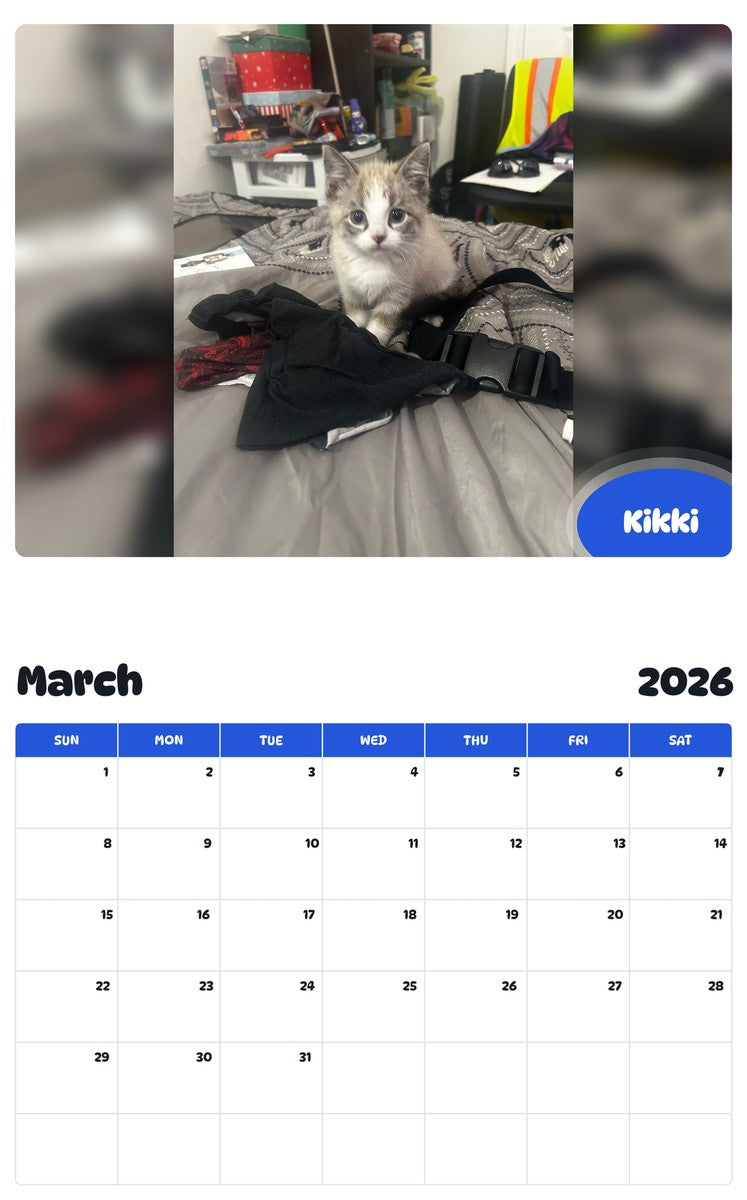 November 2025 - October 2026 Kikki - Pawidols Pet Calendar