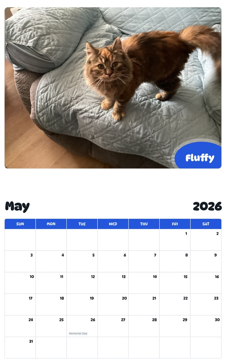 2026 - 2027 Fluffy - Pawidols Pet Calendar