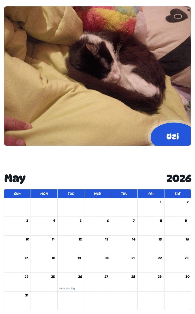 2026 - 2027 Uzi - Pawidols Pet Calendar