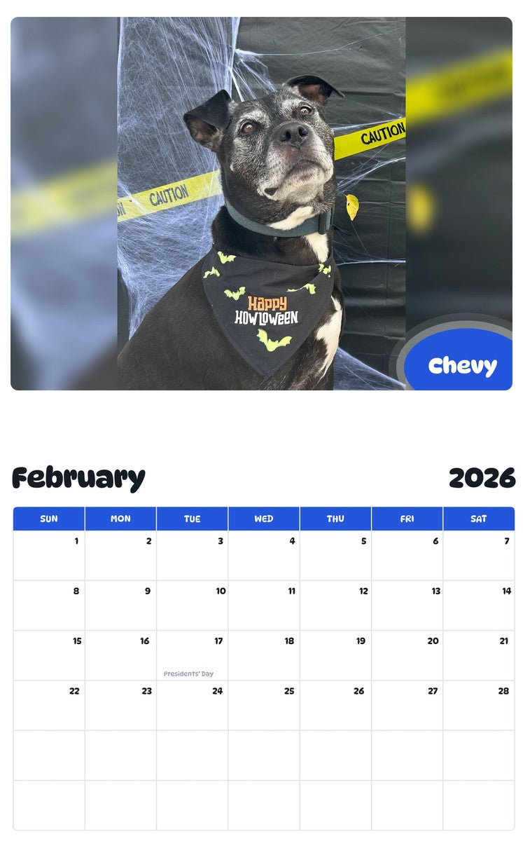 October 2025 - September 2026 Chevy - Pawidols Pet Calendar